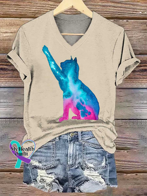 Women’s Cat SUICIDE PREVENTION AWARENESS V-neck Casual T-Shirt Sand / S