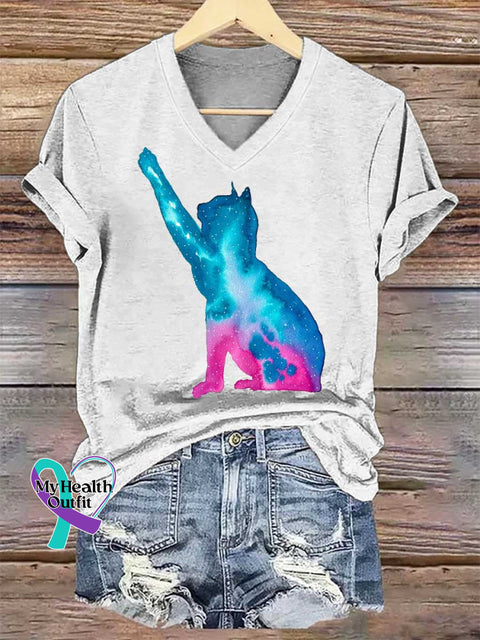 Women’s Cat SUICIDE PREVENTION AWARENESS V-neck Casual T-Shirt White / S