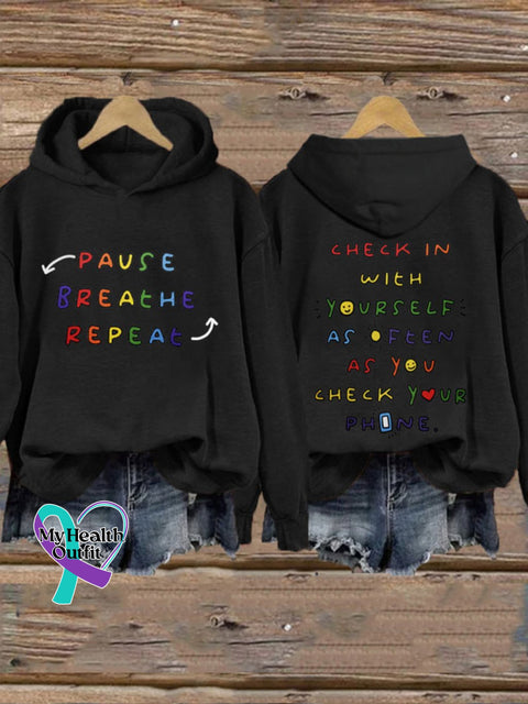 Women’s Check In With Yourself Mental Health Printed Sweatshirt Black / S