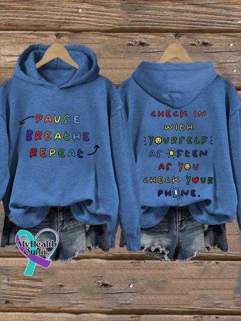 Women’s Check In With Yourself Mental Health Printed Sweatshirt Blue / S