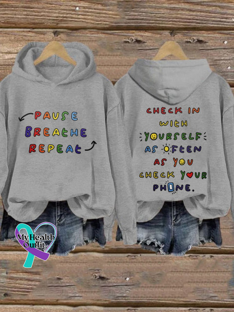 Women’s Check In With Yourself Mental Health Printed Sweatshirt Light Grey / S
