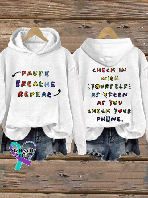 Women’s Check In With Yourself Mental Health Printed Sweatshirt White / S