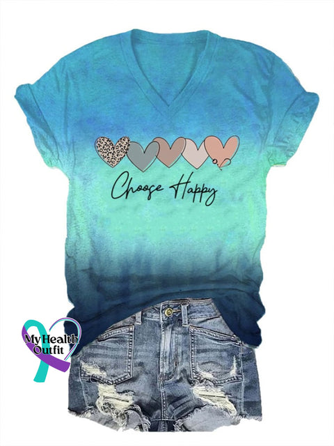 Women’s Choose Happy Print T-Shirt Picture 3 / S