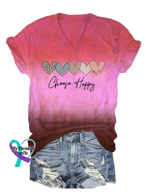 Women’s Choose Happy Print T-Shirt Picture 5 / S