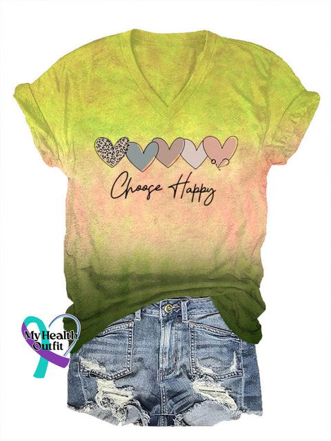 Women’s Choose Happy Print T-Shirt Picture 6 / S