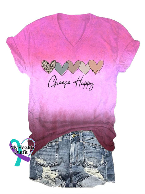 Women’s Choose Happy Print T-Shirt Picture 7 / S