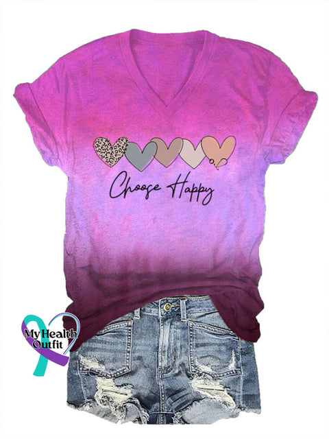 Women’s Choose Happy Print T-Shirt Picture 8 / S