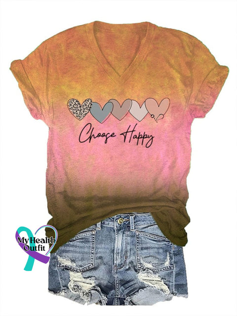 Women’s Choose Happy Print T-Shirt Picture 9 / S
