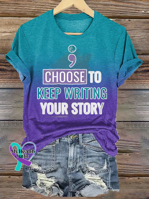 Women’s CHOOSE TO KEEP WRITING YOUR STORY Suicide Prevention Awareness Art V neck Casual T Shirt Purple / S