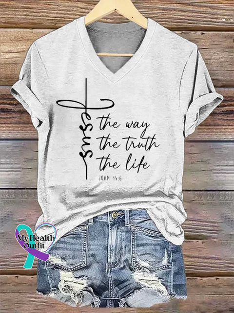 Women’s Christian Worship Women Men Jesus The Way Truth Life V-neck Casual T-Shirt White / S