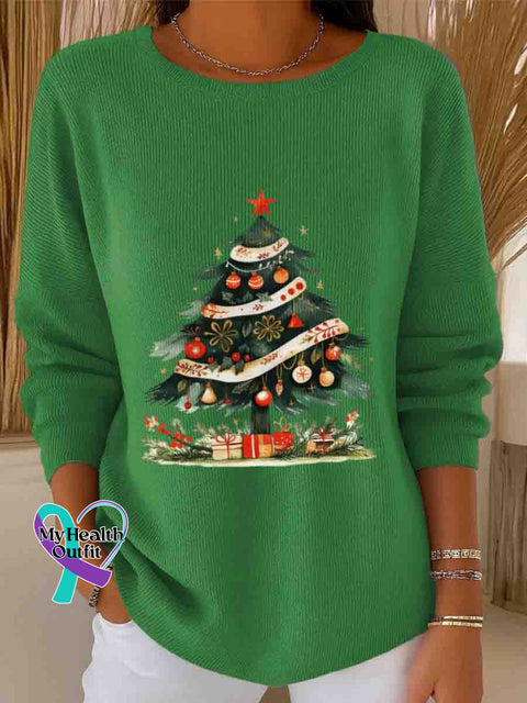 Women’s Christmas Art Casual Pullover Sweater Green / S
