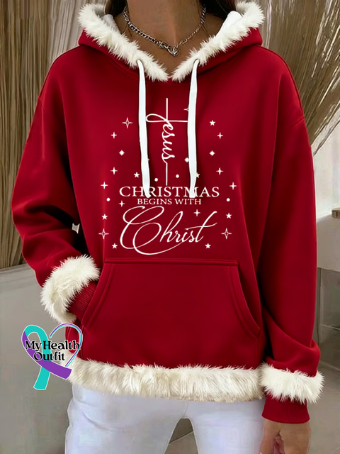 Women’s Christmas Begins With Christ Print Hooded Sweatshirt Multicolor / S