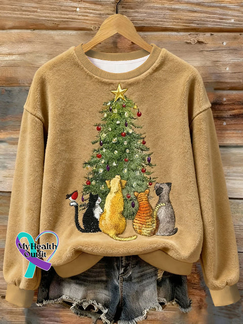 Women’s Christmas Cat Art Flannel Sweatshirt As picture / S