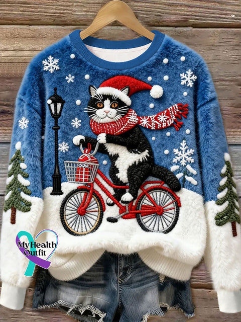 Women’s Christmas Cat Art Flannel Sweatshirt As picture / S