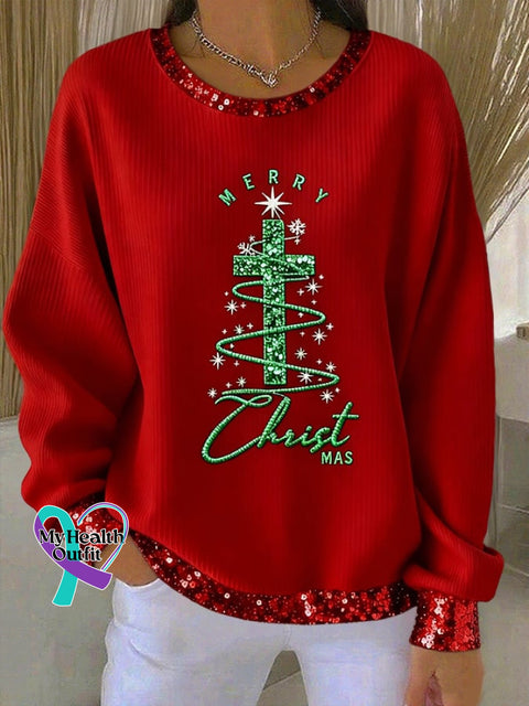 Women’s Christmas Cross Print Casual Sweatshirt Red / S