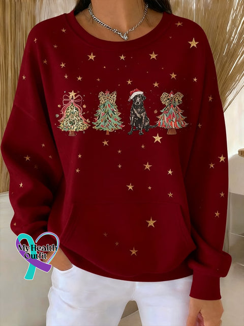 Women’s Christmas Cute Dog Print Crew Neck Top Red / S