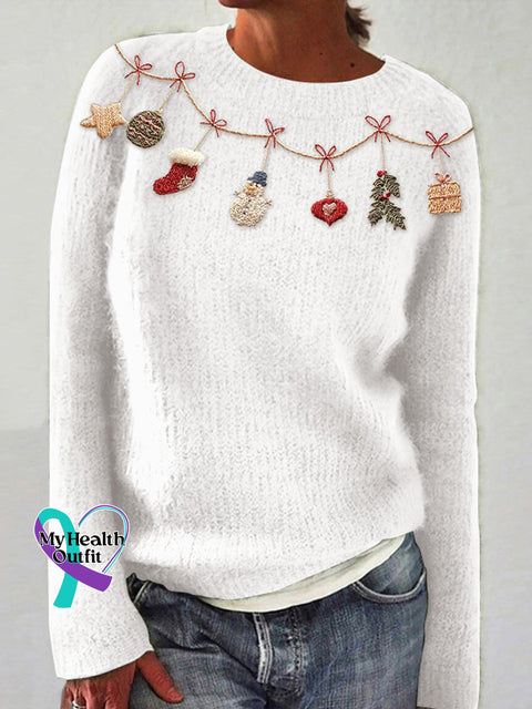 Women’s Christmas Embroidery Art Crew Neck Cozy Sweater