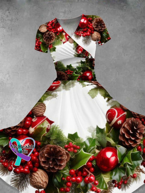 Women’s Christmas Flowers Print Casual Dress