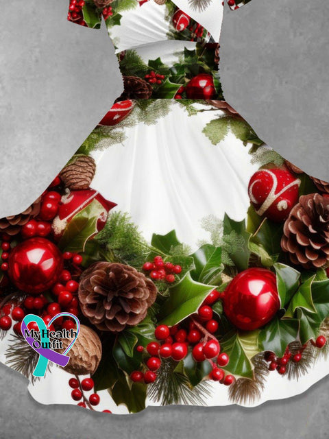 Women’s Christmas Flowers Print Casual Dress