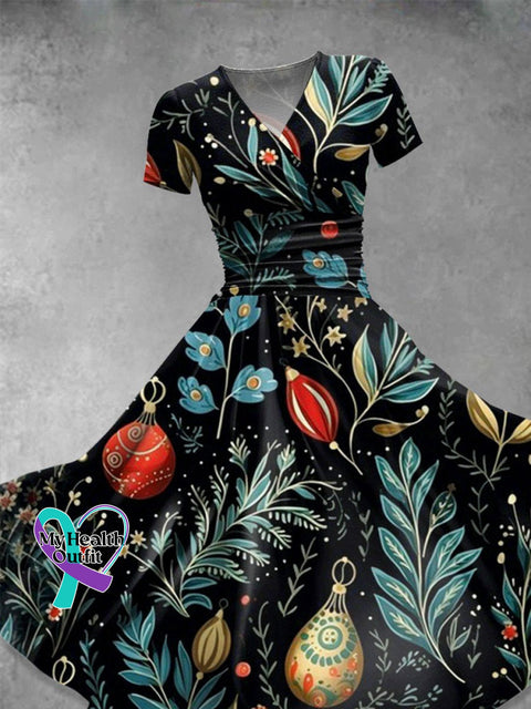 Women’s Christmas Flowers Print Casual Dress