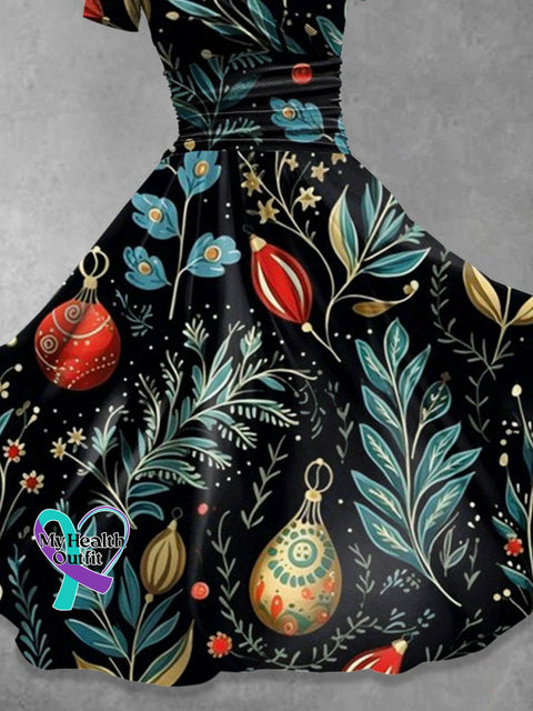 Women’s Christmas Flowers Print Casual Dress