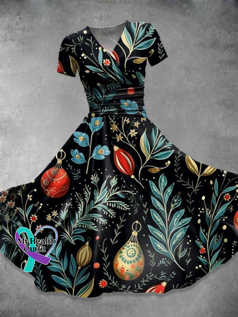 Women’s Christmas Flowers Print Casual Dress Multicolor / S