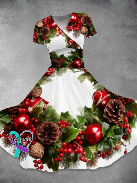 Women’s Christmas Flowers Print Casual Dress Multicolor / S