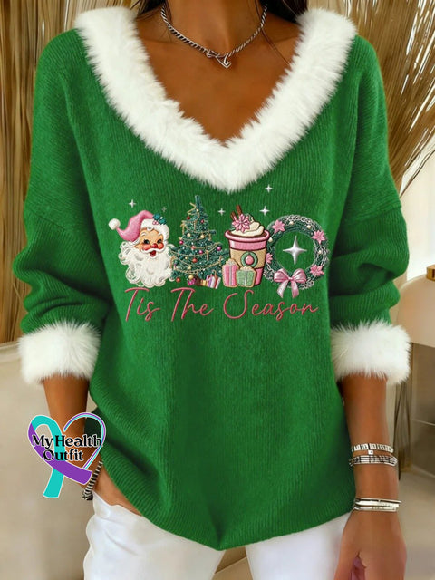 Women’s Christmas fur collar top Green / S