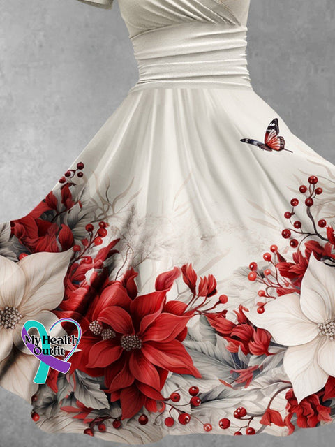 Women’s Christmas Gift Euphorbia Pulcherrima Flower Print Design Maxi Dress