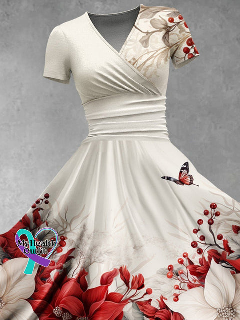 Women’s Christmas Gift Euphorbia Pulcherrima Flower Print Design Maxi Dress