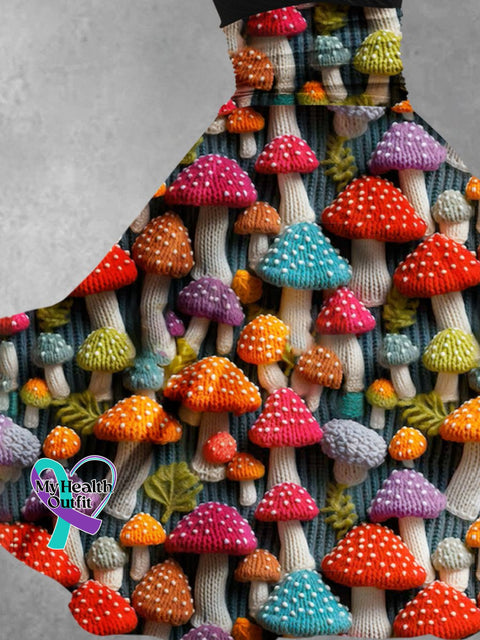 Women’s Christmas Gift Rainbow Mushroom Print Design Maxi Dress