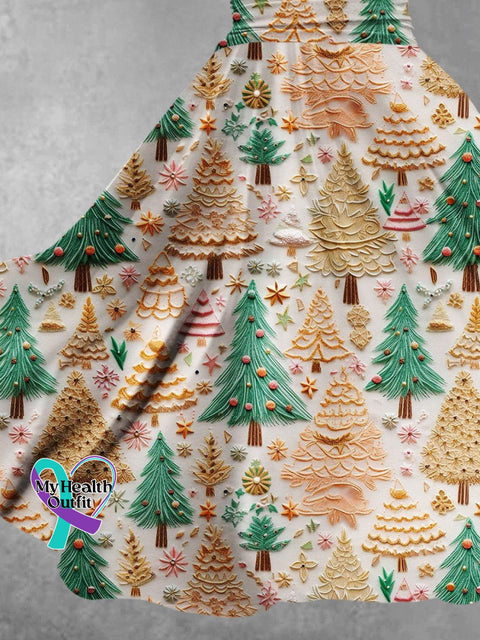 Women’s Christmas Gift Tree Print Design Maxi Dress