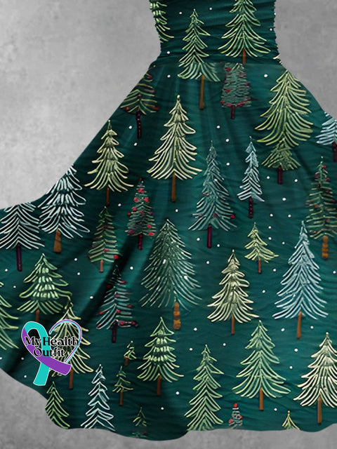 Women’s Christmas Gift Tree Print Design Maxi Dress