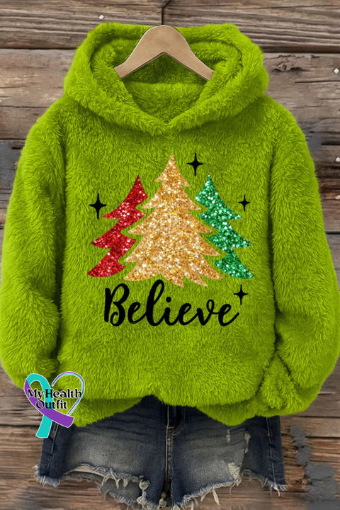 Women’s Christmas Green Plush Art Hoodie As shown / S