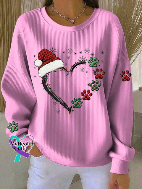 Women’S Christmas Heart Paw Sweatshirt Fuchsia / S