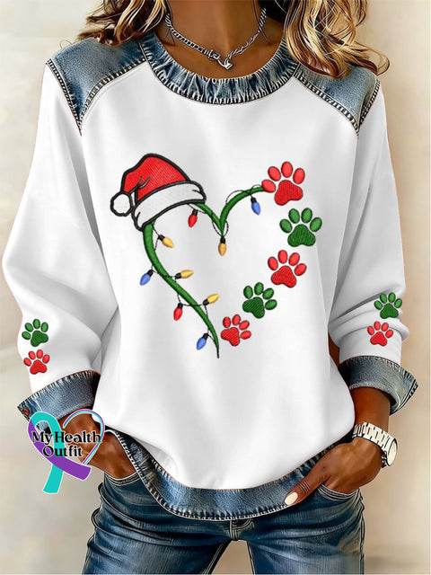 Women’S Christmas Heart Paw Sweatshirt White / S