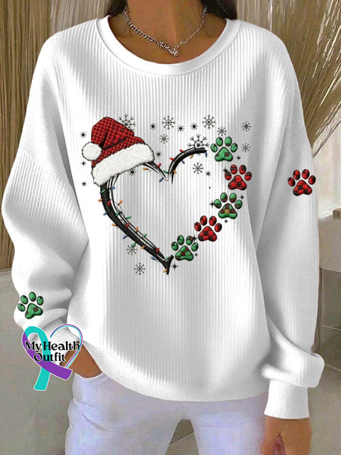 Women’S Christmas Heart Paw Sweatshirt White / S