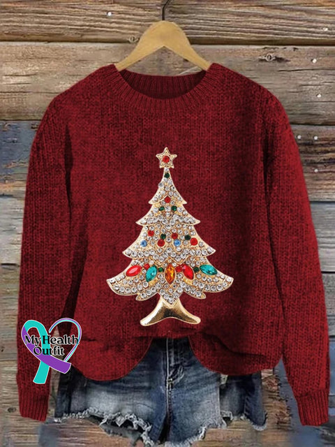 Women’s Christmas Jewelry Tree Print Sweater Red / M