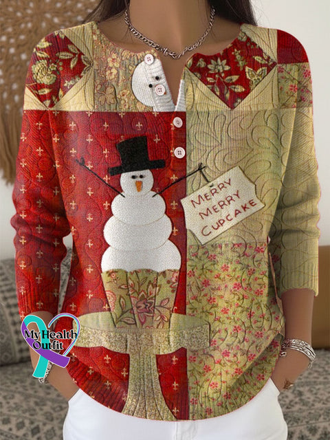 Women’s Christmas Pattern Art Print Buttoned Cardigan Sweater Multicolor / S