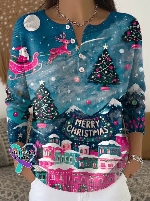 Women’s Christmas Pattern Art Print Casual Cardigan Sweater Multicolor / S