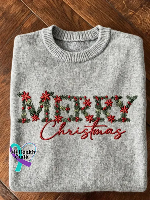 Women’s Christmas Pattern Art Print Casual Cotton Sweater Grey / S