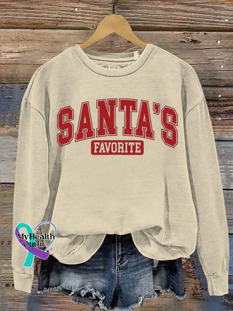 Women’s Christmas Pattern Art Print Casual Cotton Sweatshirt Apricot / S