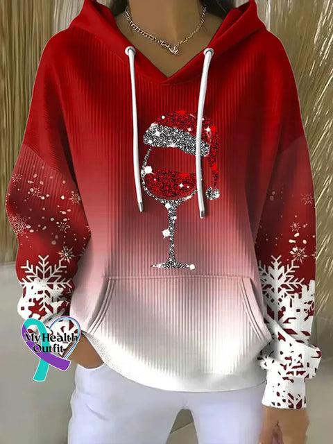 Women’s Christmas Pattern Art Print Casual Cotton Sweatshirt Red / S