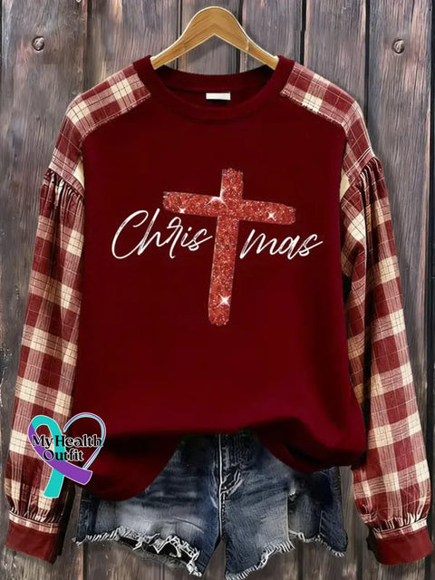 Women’s Christmas Pattern Art Print Casual Cotton Sweatshirt Red / S