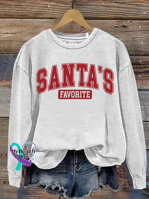 Women’s Christmas Pattern Art Print Casual Cotton Sweatshirt White / S