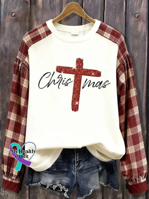 Women’s Christmas Pattern Art Print Casual Cotton Sweatshirt White / S