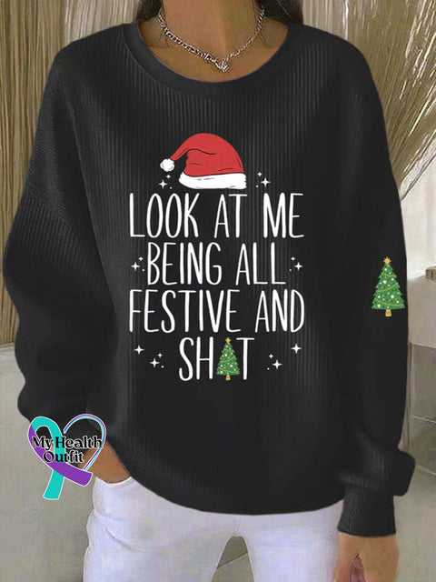 Women’s Christmas Pattern Art Print Casual Sweatshirt Black / S