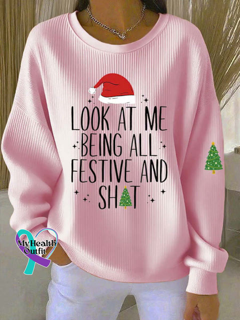 Women’s Christmas Pattern Art Print Casual Sweatshirt Pink / S