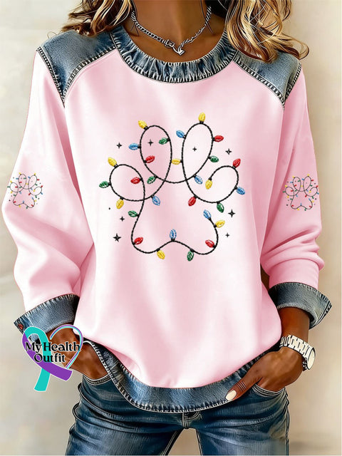 Women’S Christmas Paw Print Sweatshirt Pink / S