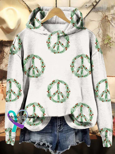 Women’s Christmas Peace Sign Casual Pullover Sweater Hoodie / S